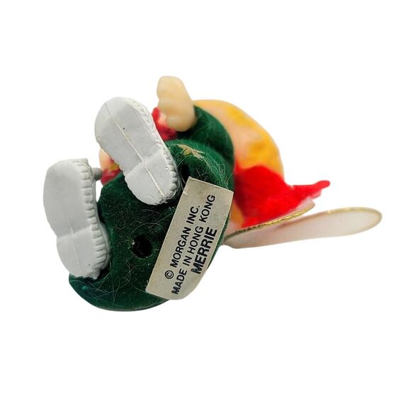 Vintage Pixie Face Elf Angel Morgan Merrie Christmas Ornament Felt Holly Scarf - Picture 6 of 6